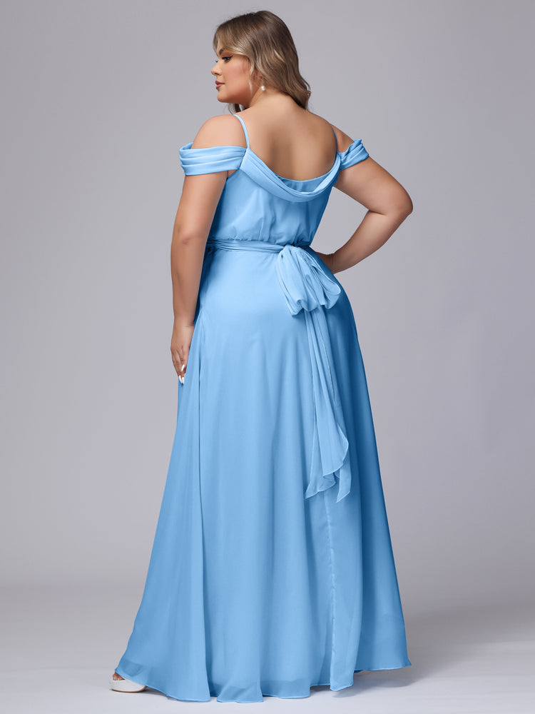 Cowl Neck Chiffon Plus Size Long Bridesmaid Dresses