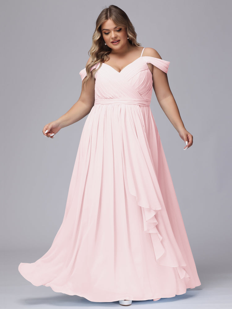 Long Chiffon Cross-Front Dress of Bridesmaids Steel Grey Plus Size