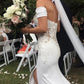 Off Shoulder Sweetheart A Line Wedding Dresses with Split