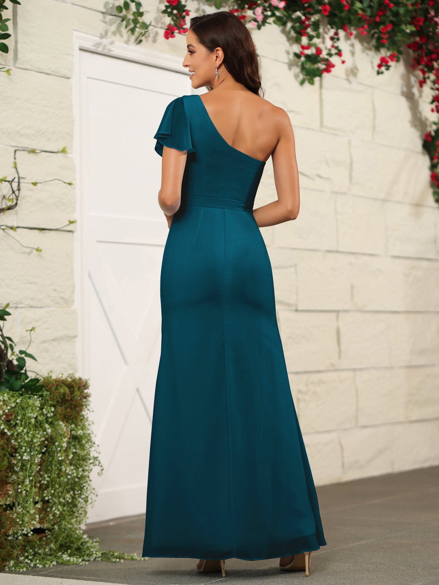Simple Chiffon Bridesmaid Dress with Slit Tangerine main image 1