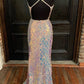 Sequins White Shiny V-Neck Formal Evening Dresses Mermaid Long Prom Dresses