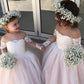Cute Off the Shoulder Lace A Line With Appliques Flower Girl Dresses