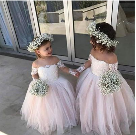 Cute Off the Shoulder Lace A Line With Appliques Flower Girl Dresses
