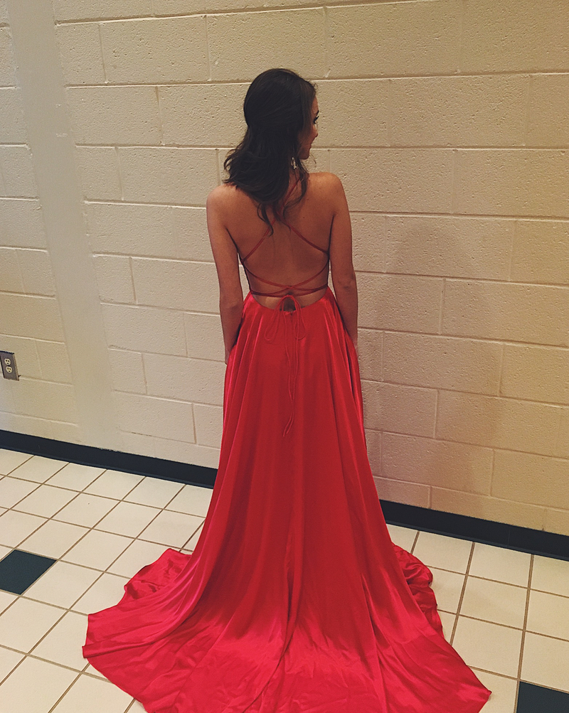 Tulle Spaghetti Straps Sweep Train Backless Prom Dress