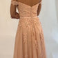School Dance Dresses Off Shoulder Formal Evening Dresses Tulle Long Prom Dresses with Applique and Beading