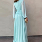 Long Chiffon Prom Dresses With Split A-Line V-Neck Long Sleeves