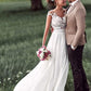 Romantic Cap Sleeves Lace Bodice Split Side Chiffon Wedding Dresses