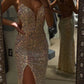 Mermaid Evening Dresses Spaghetti Straps V Neck Prom Dresses With Split