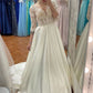 V Neck Satin Half-Sleeves A Line Off White Custom Made Long Prom Dresses