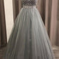 Gorgeous Gray A-line Scoop Beaded Long Prom Dress Evening Gowns
