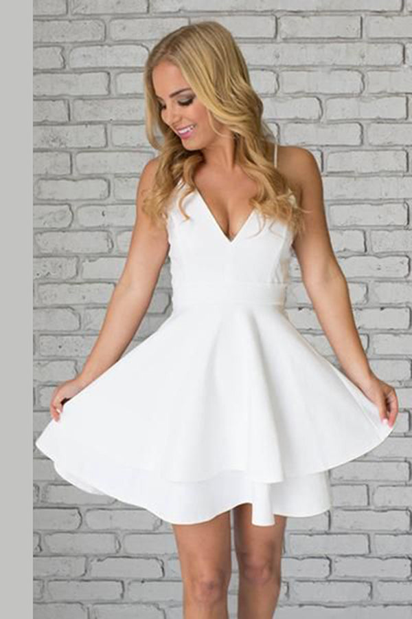 White Sweetheart Spaghetti Sleeveless Homecoming Dress,Short/Mid Prom Dress