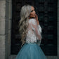 Cheap White Two-Piece Long Sleeves Knee-Length Homecoming Dress with Lace M286 - Ombreprom