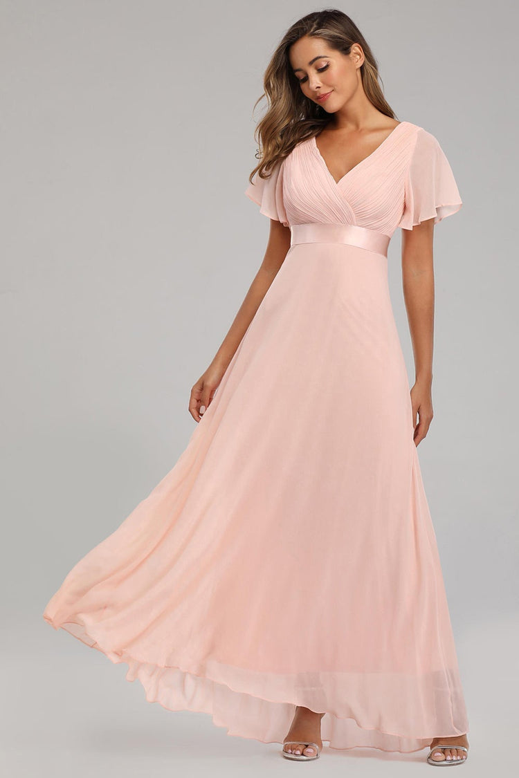 Chiffon Strapless Ruffles Pleated Bridesmaid Dresses with Scarf