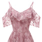 Spaghetti Straps Off the Shoulder Lace Homecoming Dresses