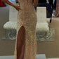 Spaghetti Straps Sparkly Sequins Long Formal Evening Gown Mermaid Prom Dresses With Slit