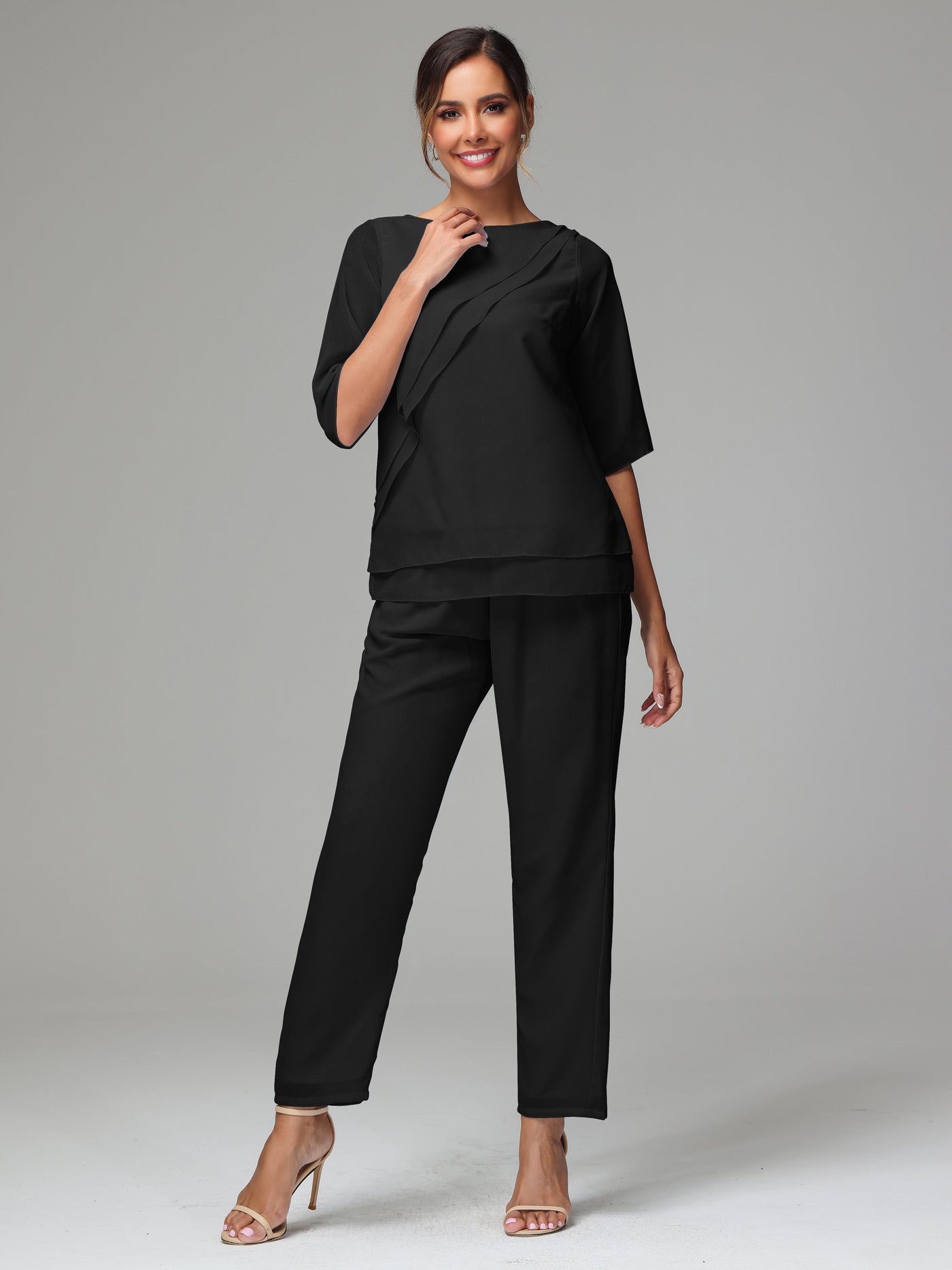 Simple Chiffon Half Sleeves Mother Of The Bride Dress Pants Suits