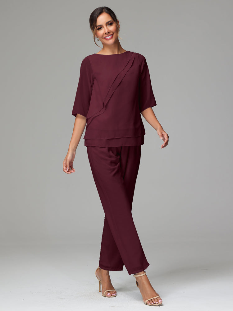 Simple Chiffon Half Sleeves Mother Of The Bride Dress Pants Suits