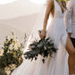 Simple Chiffon V Neck Wedding Dresses with Split Side Birdal Gown