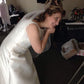 Simple Bateau Satin Sleeveless Wedding Dresses with Beading