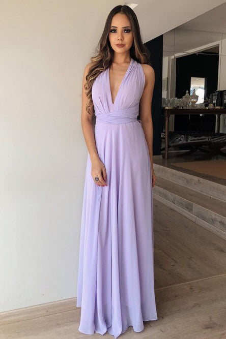 Simple V Neck Sleeveless Chiffon Bridesmaid Dresses