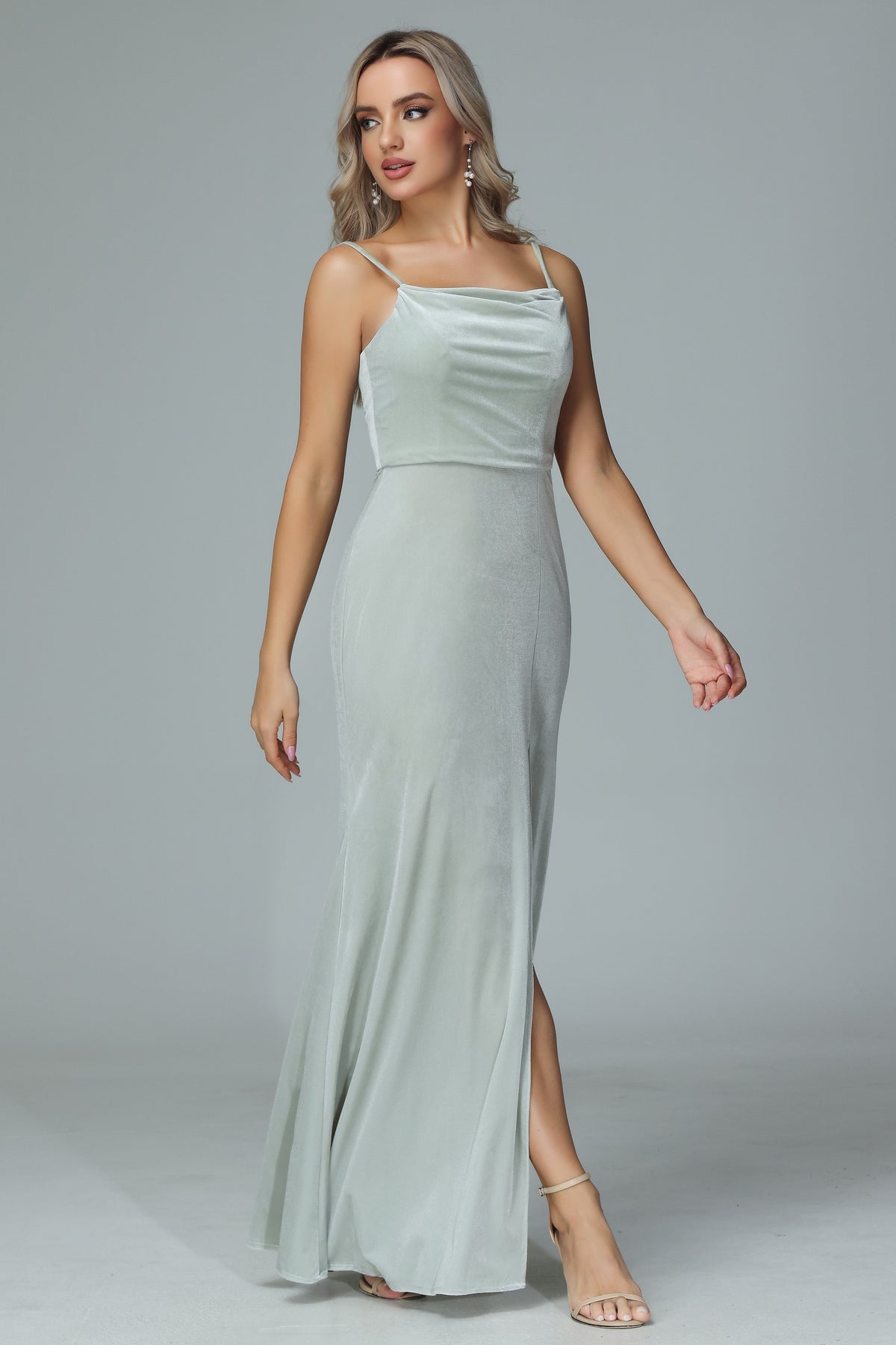 Spaghetti Straps Champagne Bridesmaid Dress with Slit main image 1