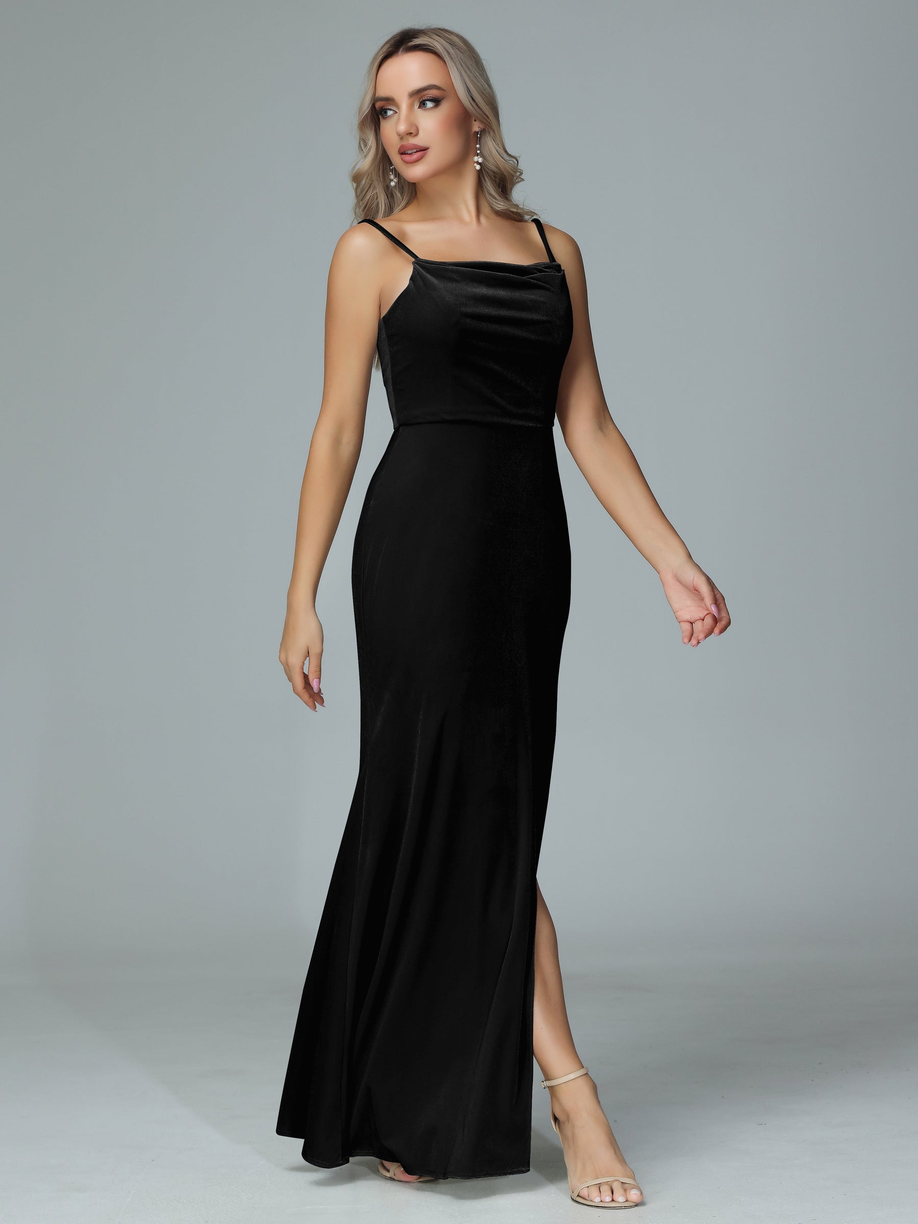 Spaghetti Strap Dress with Slit for Bridesmaid Sky Blue Plus Size