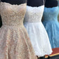 Spaghetti Straps Backless Lace Short Prom Dresses Homecoming Dresses