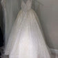 Sparkly V-neck Backless Sweep Train Sequin Shiny Long Ivory Princess Prom Dresses