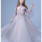 Cute V Neck Long Sleeves Tulle Floor Length A Line With Appliques Flower Girl Dresses