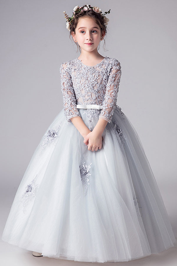 Cute Organza With Appliques Floor Length Long Flower Girl Dresses