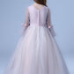 Cute V Neck Long Sleeves Tulle Floor Length A Line With Appliques Flower Girl Dresses