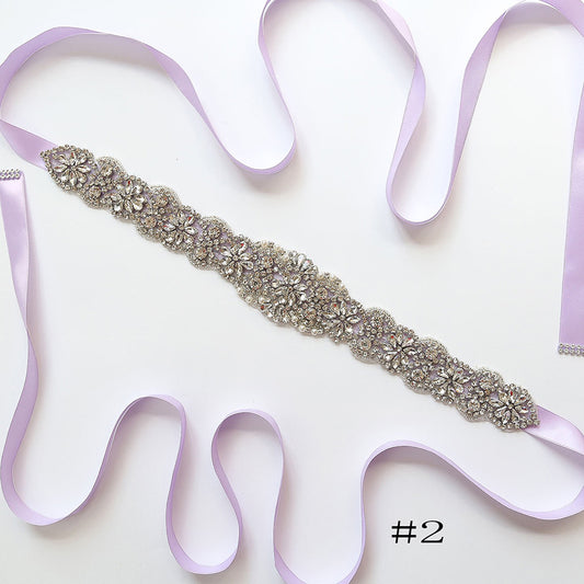 Elegant Long Crystal Sashes with Ribbon A01