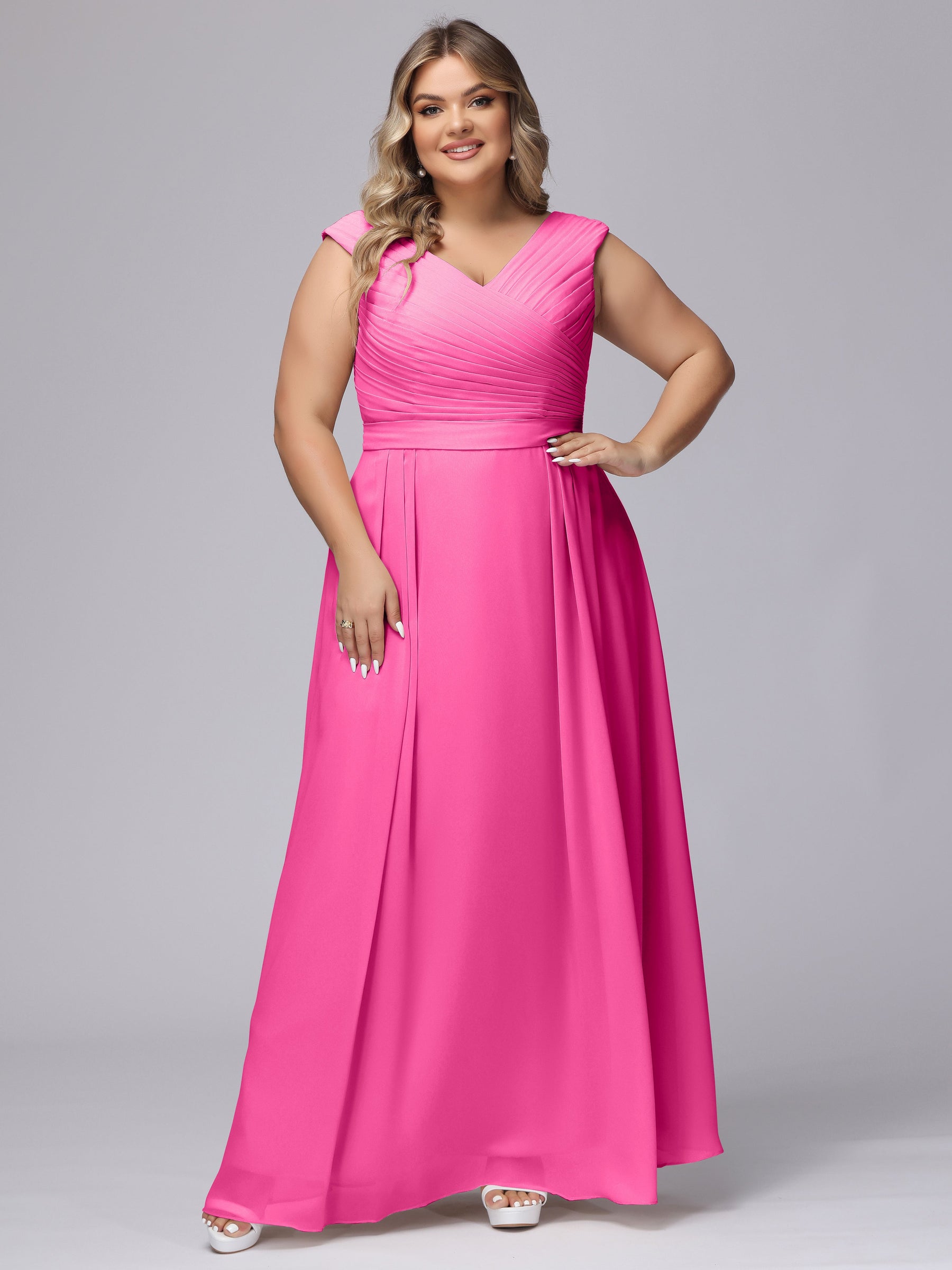 V-neck Chiffon Bridesmaid Dress with Bow Back Dusty Sage Plus Size main image 0