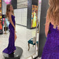Sequins Grape V-Neck High Slit Formal Graduation Evening Dresses Long Prom Dresses