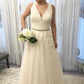 V Neck Sleeveless Lace A Line Wedding Dresses with Beading