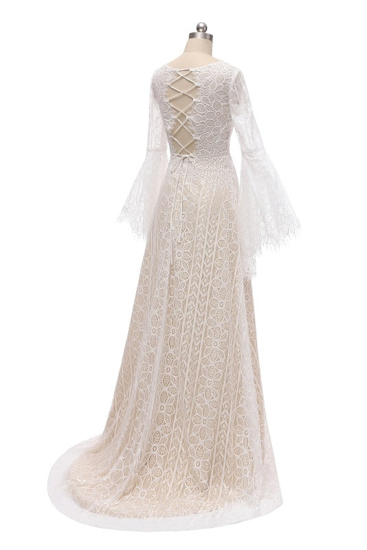 Bohemia Simple Elegant Lace Beach Wedding Dresses With Long Sleeves