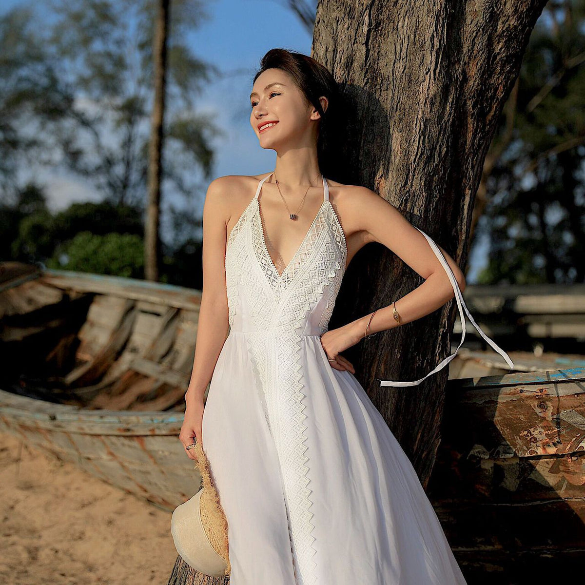 simple flowy wedding dress Ombreprom Halter Backless Floor Length Beading Bridal Gown Grad Dresses One Shoulder filter:Color:Beige Color:Blue Marine Softly draped sleeves add