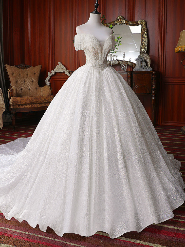 Pretty Sequin Shiny Ball Gown Modest Long Wedding Dresses Bridal Gowns