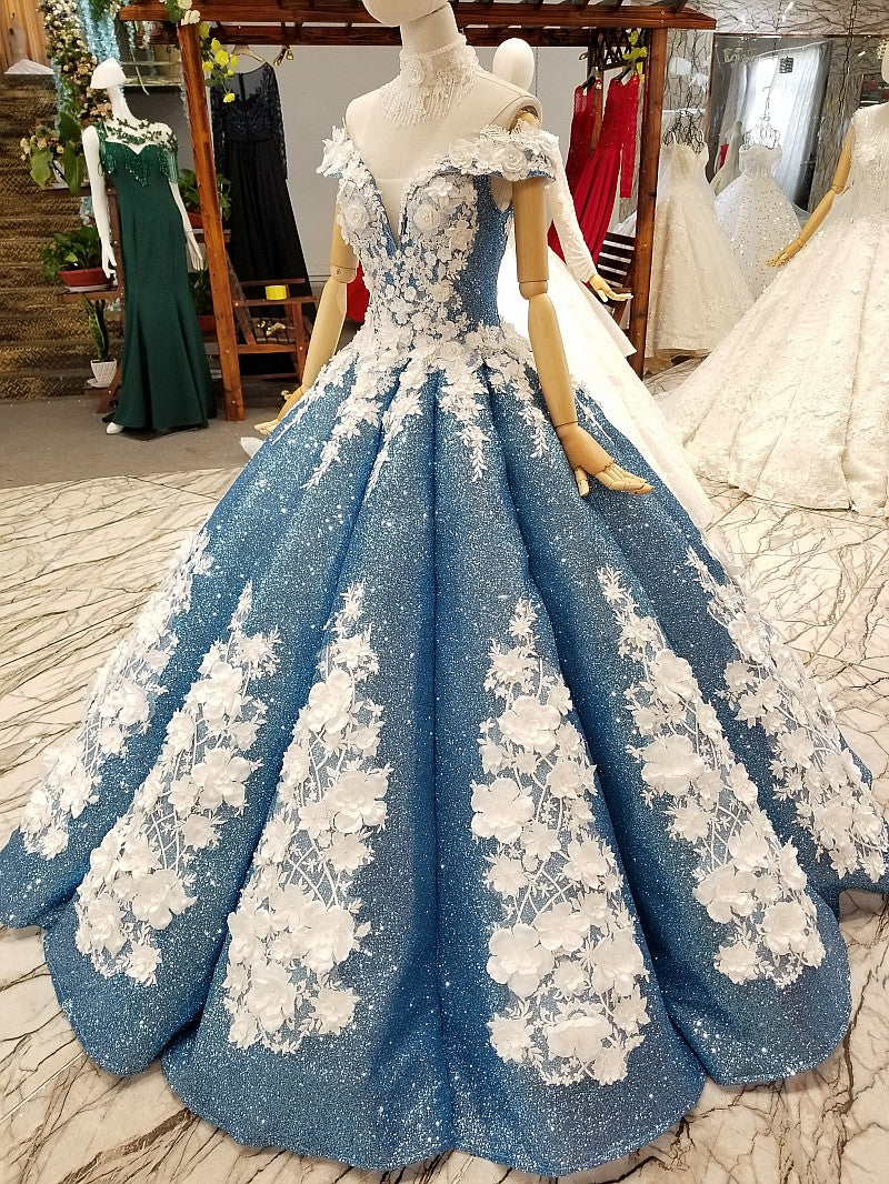 Royal Blue Appliques Tulle Ball Gown,Sweet 16 Dress,Princess Dress,Y24 –  Simplepromdress