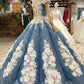 Glitter Blue Off The Shoulder Lace Up Long Ball Gown Wedding Dresses Princess Dresses