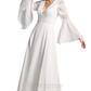 Boho Long Sleeves Lace Chiffon Zipper Back Beach Wedding Dresses