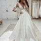 Formal Long Sleeves V-neck Lace Satin A-line Wedding Dresses