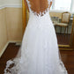 Capped Sleeve Open Back Cheap Wedding Gowns,Lace Appliques Beach Wedding Dress W91 - Ombreprom