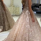 Sparkly A-line Sleeveless V Neck Ball Gown Prom Dresses