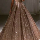 Sparkly A-line Sleeveless V Neck Ball Gown Prom Dress