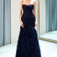 Sleeveless Navy Mermaid Sweep Train Prom Dresses