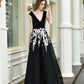 New Arrival Sleeveless Black Appliques Tulle Prom Dresses