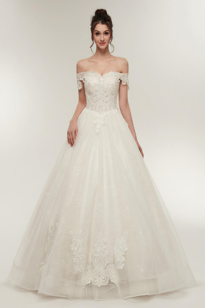 Off Shoulder Lace Ballroom Gown