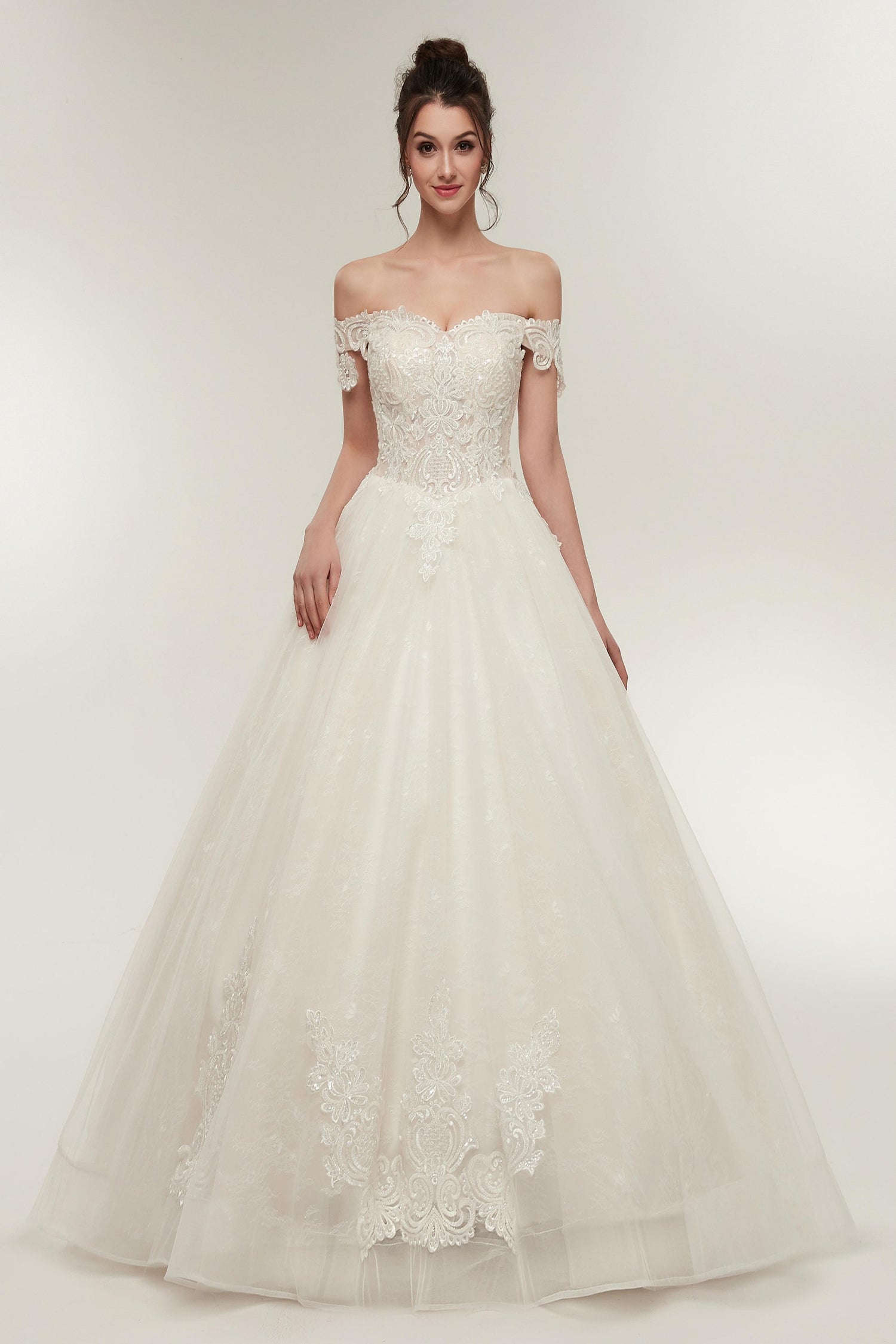 Gorgeous Off Shoulder Lace Ball Gown Wedding Dresses S50638