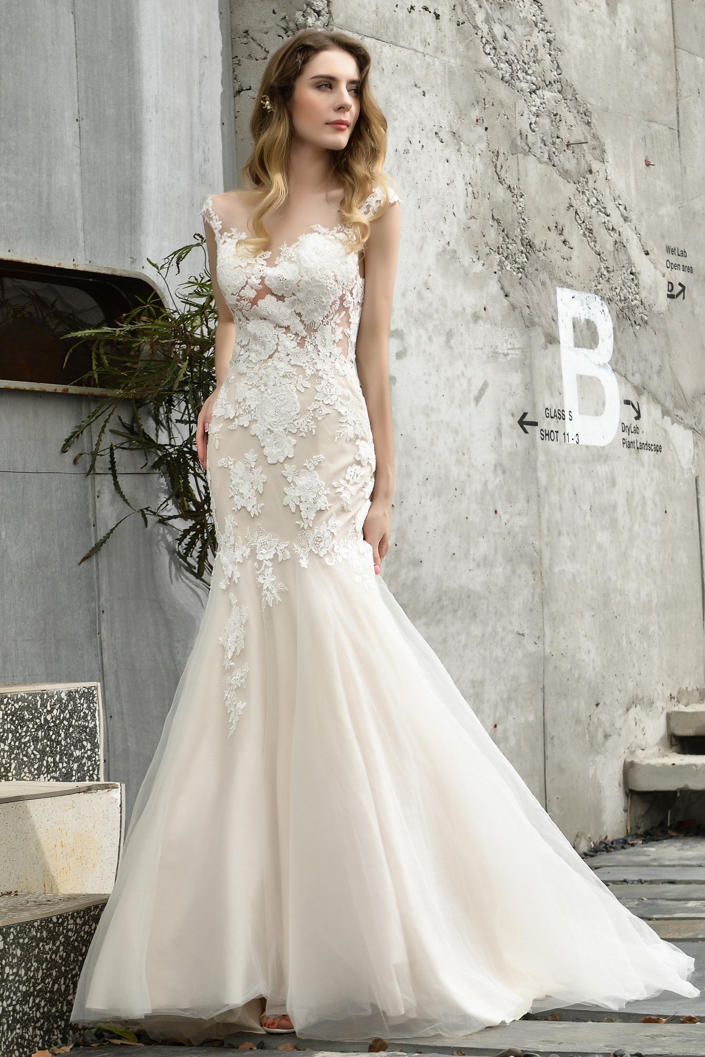 Charming Lace Sleeveless Mermaid Wedding Dresses S35396